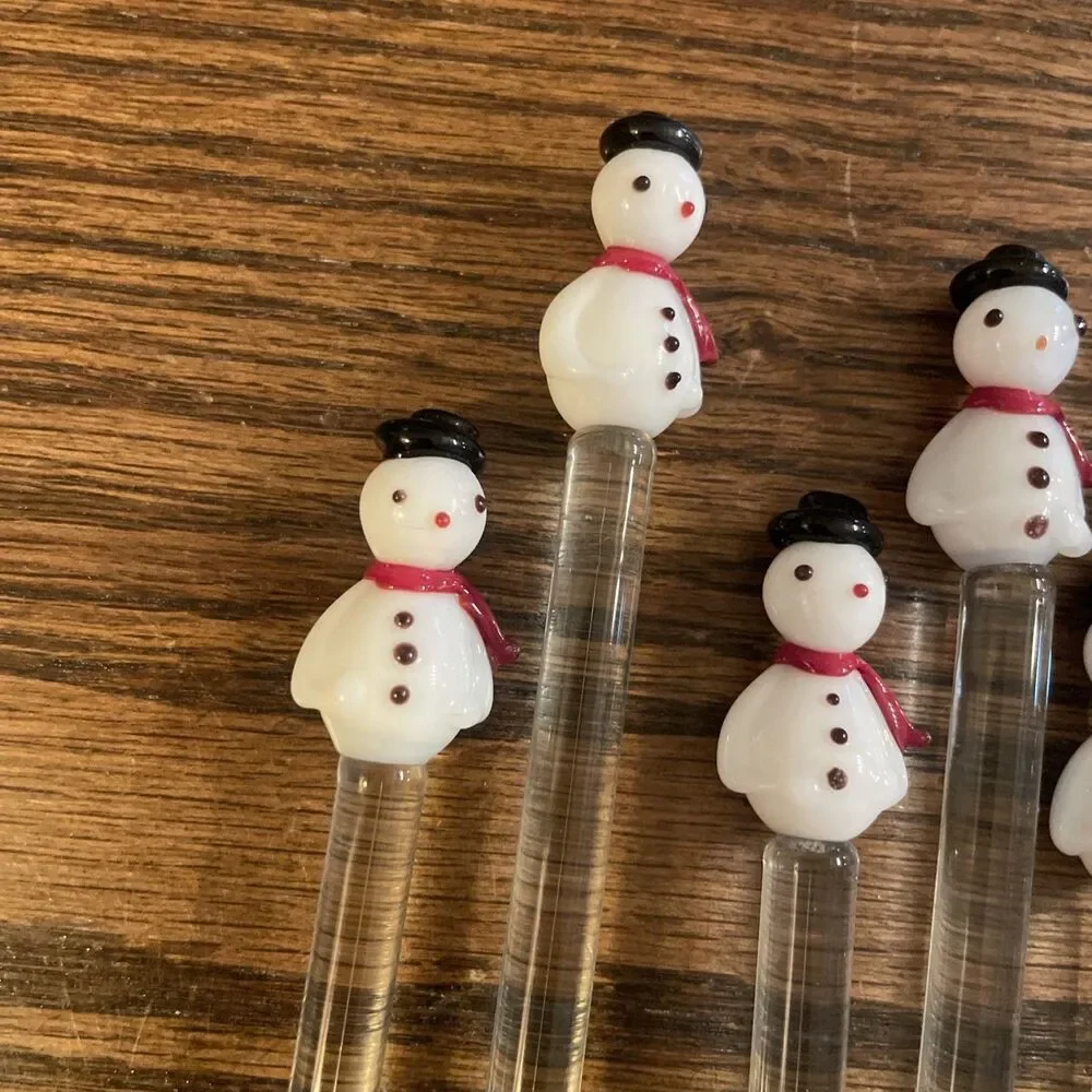 Vintage Hand Blown Glass Christmas Swizzle Sticks Cocktail Stirrers Set of 6